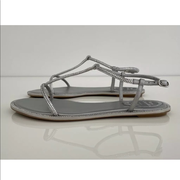 RENE CAOVILLA SILVER CRYSTAL SANDALS SIZE IT 37.5 / US 7.5 NEW! - Picture 9 of 15